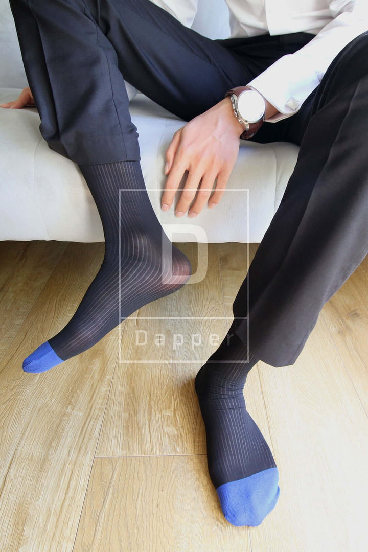 Blue Toe Striped Men's Business Dress Socks - Dapper Socks