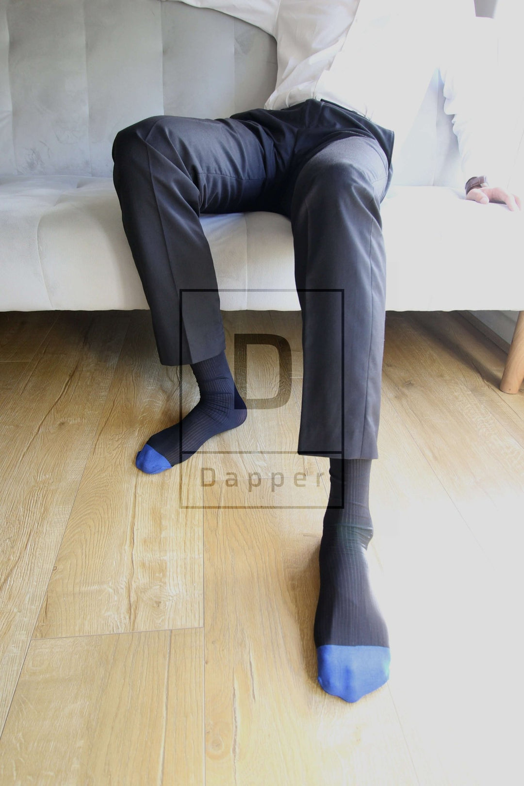 Blue Toe Striped Men's Business Dress Socks - Dapper Socks