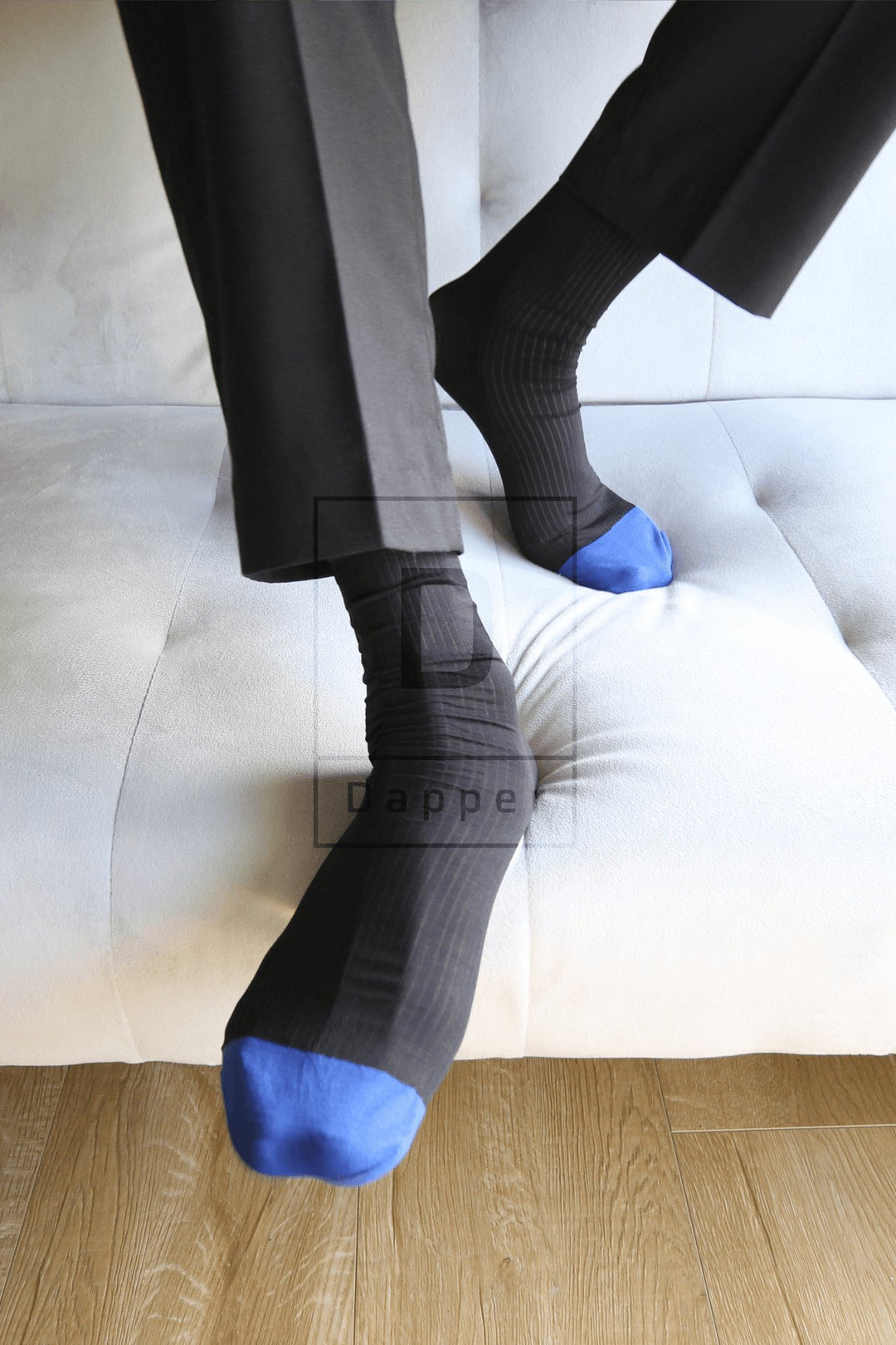 Blue Toe Striped Men's Business Dress Socks - Dapper Socks