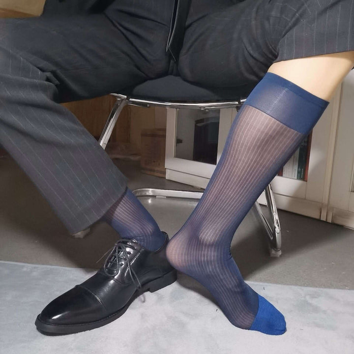 Blue Toe Striped Men's Business Dress Socks - Dapper Socks